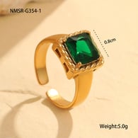 NMSR-G354-1 Yeşil Kare Yüzük/One size Resim4