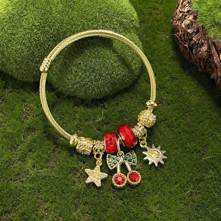 Süße Kirsche Gold Farbe Manschette Armbänder Bild3