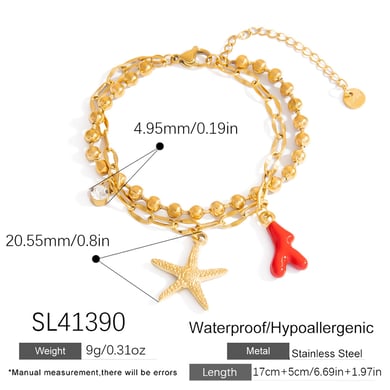 Urlaub Seestern Edelstahl Gold Farbe frauen Perlen Armbänder h5 Bild2