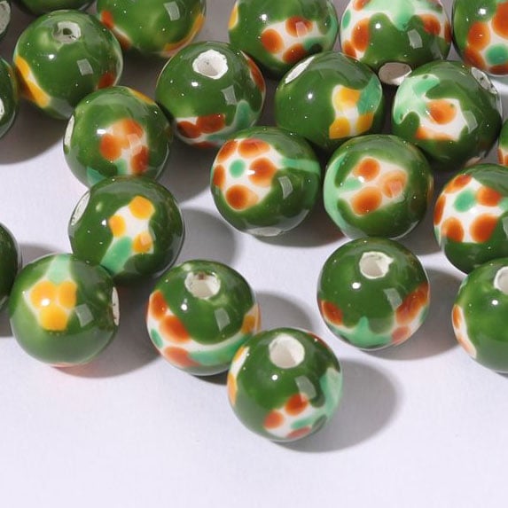1 pieza de cuentas de cerámica de la serie verde para joyería DIY Imagen4