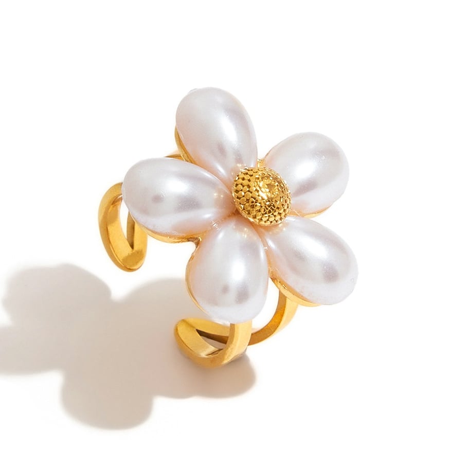 Romantic Flower Stainless Steel Gold Color Statement Ring Picture5