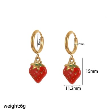 Set di orecchini in acciaio inossidabile color oro con dolce fragola h5 