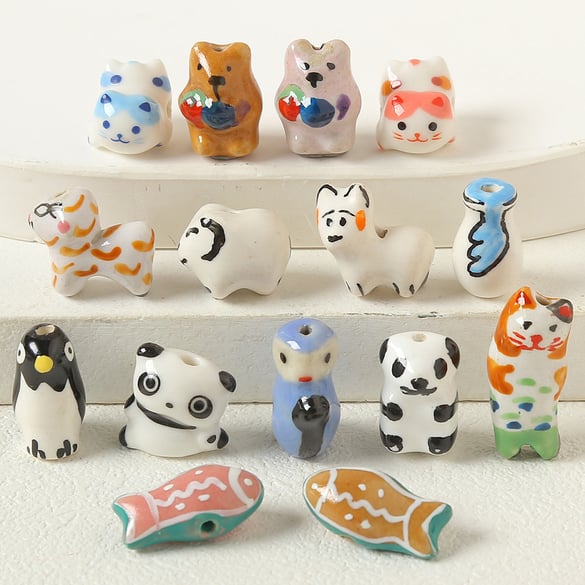 1 pezzo di perline di ceramica a forma di animale carino fai da te 2