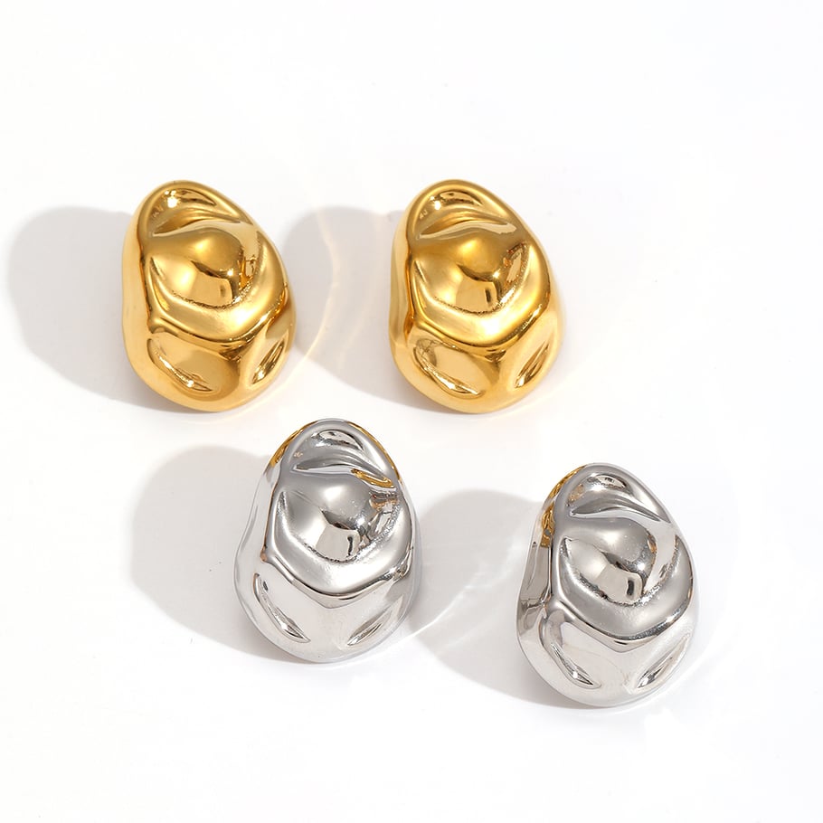 Pendientes de botón de acero inoxidable color dorado estilo Ins Imagen3