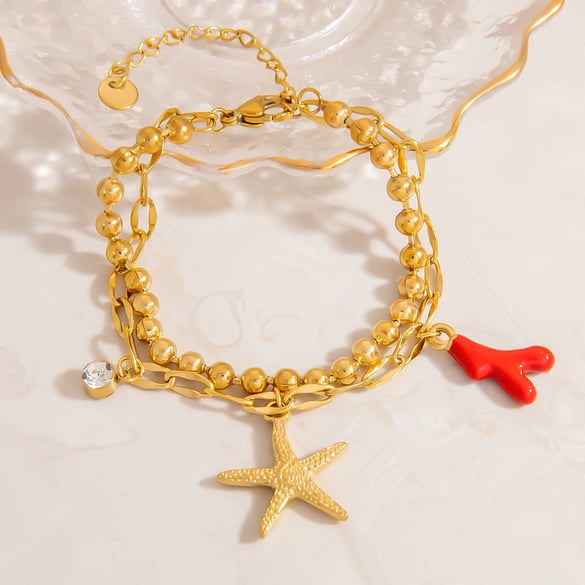 Braccialetti con perline da donna in acciaio inossidabile color oro a forma di stella marina per le vacanze