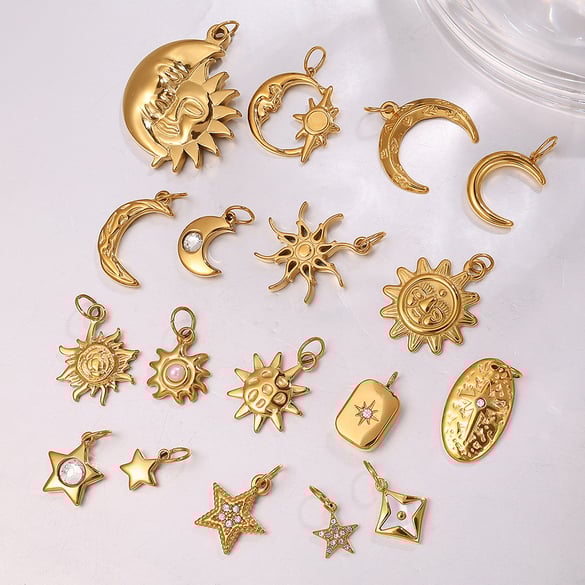 Retro Sun&Moon Stainless Steel Gold Color Pendants