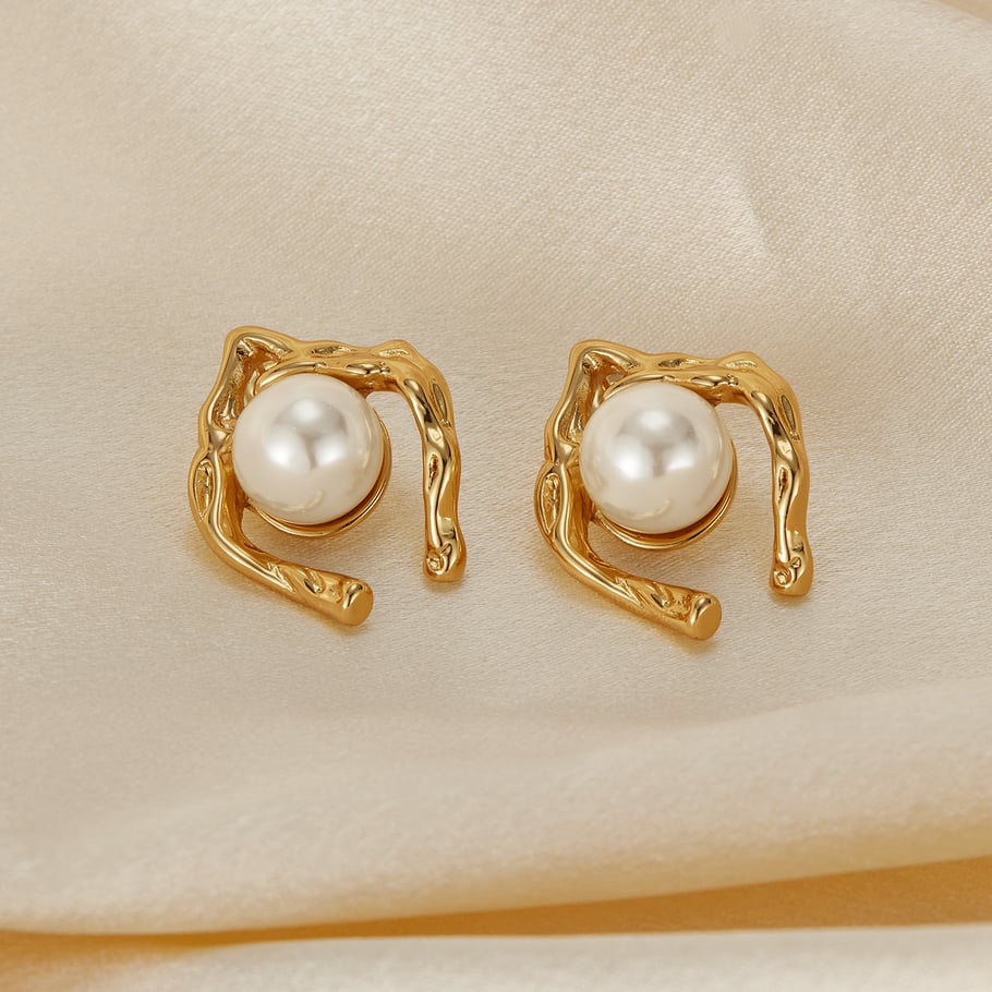 1 paio di orecchini a bottone da donna in acciaio inossidabile color oro, con motivo geometrico, semplici e quotidiani Immagine4