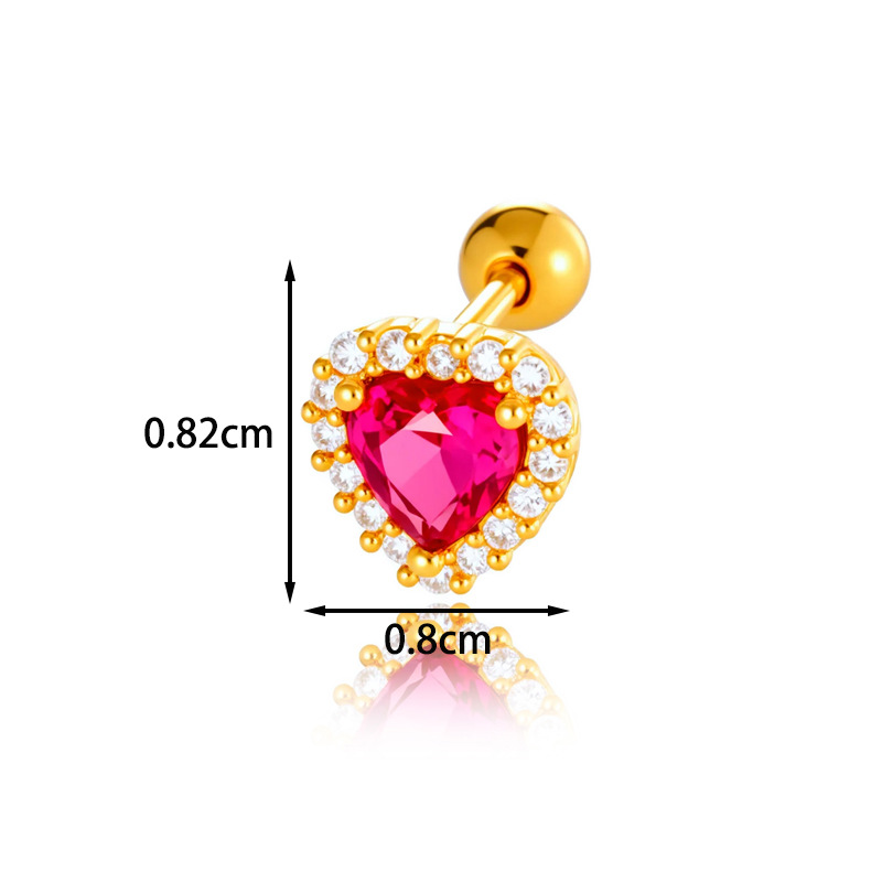 1 Pair Simple Series Simple Heart Copper   Gold Color  Zircon Women's Piercings Earrings Picture2