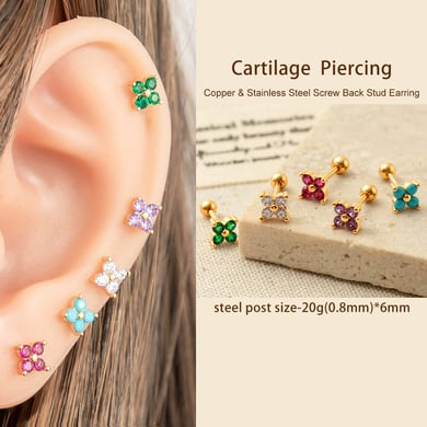1 paire de boucles d&#39;oreilles piercing pour femme en forme de fleur simple, couleur cuivre et or, zircone h5 Image3