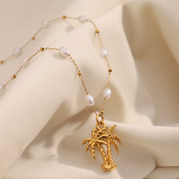 Colliers à pendentif en acier inoxydable pour femme, série Simple Vacation Plant 2