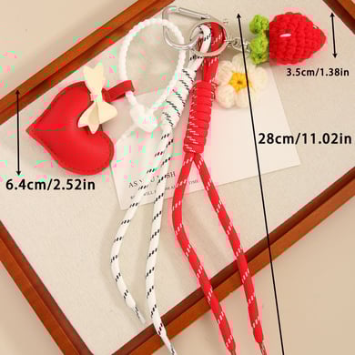 1 Piece Strawberry Flower PU Heart Shaped Bag Charms h5 Picture6