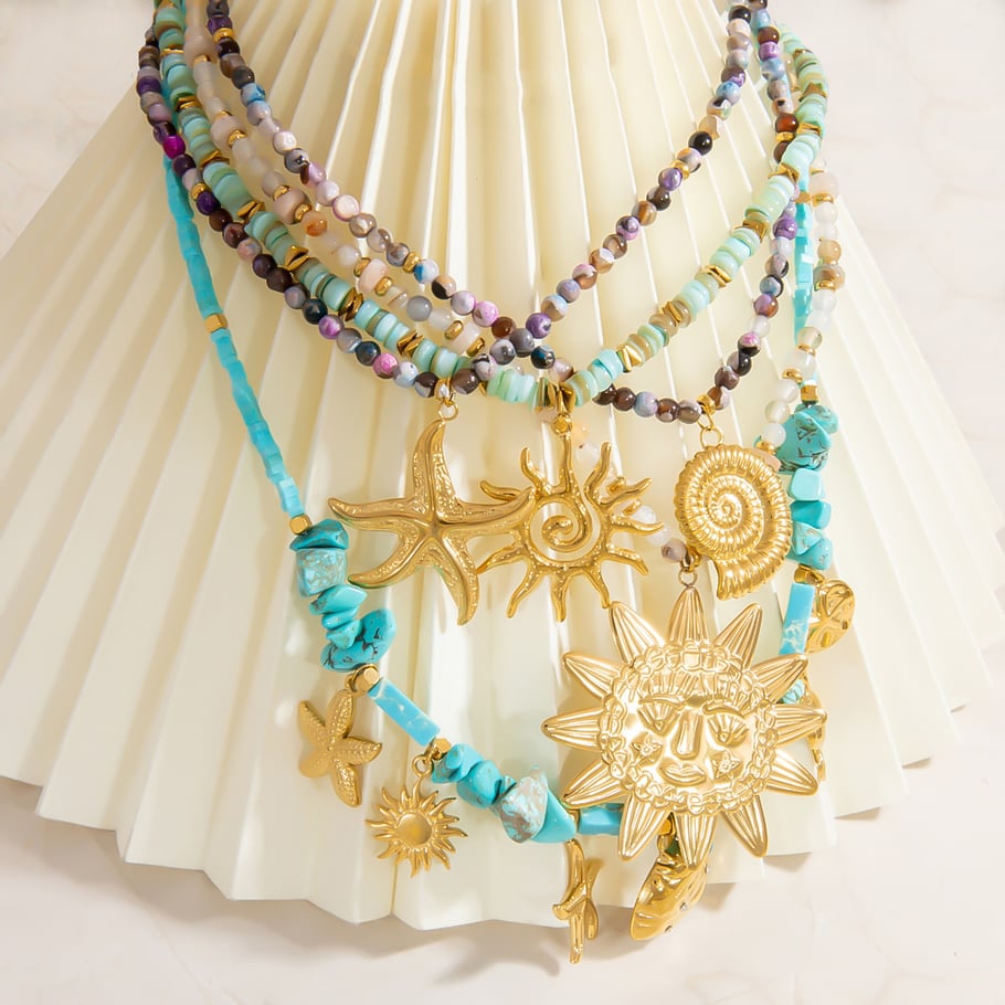 Designable Sun Stainless Steel Gold Color Natural Stone Women's Beaded Necklaces Picture4