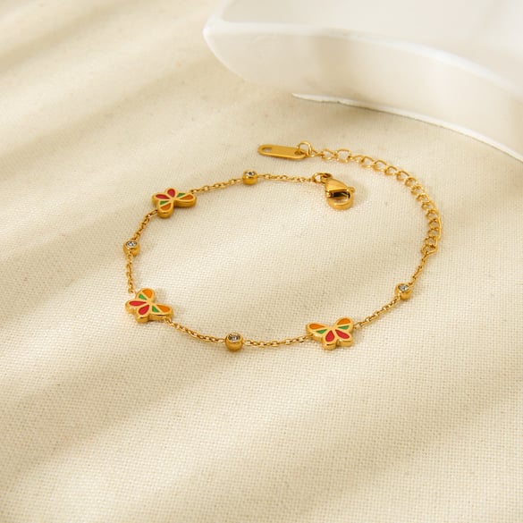 Pulseras de acero inoxidable con mariposas coloridas y de moda para mujer 2