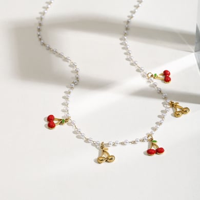 Sweet Cherry Stainless Steel Gold Color Pendant Necklace h5 Picture5
