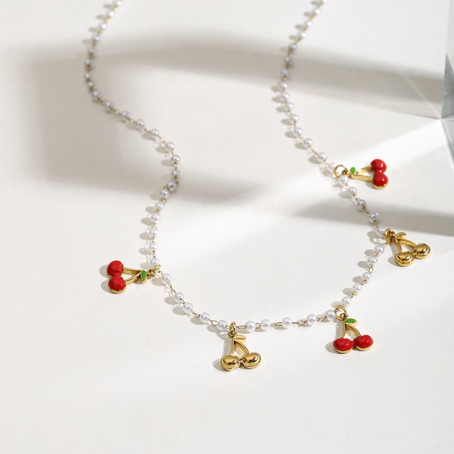 Sweet Cherry Stainless Steel Gold Color Pendant Necklace Picture5
