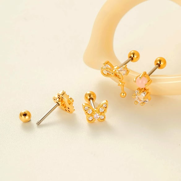 Schleife Knoten Kupfer Gold Farbe Zirkon Piercings Ohrringe