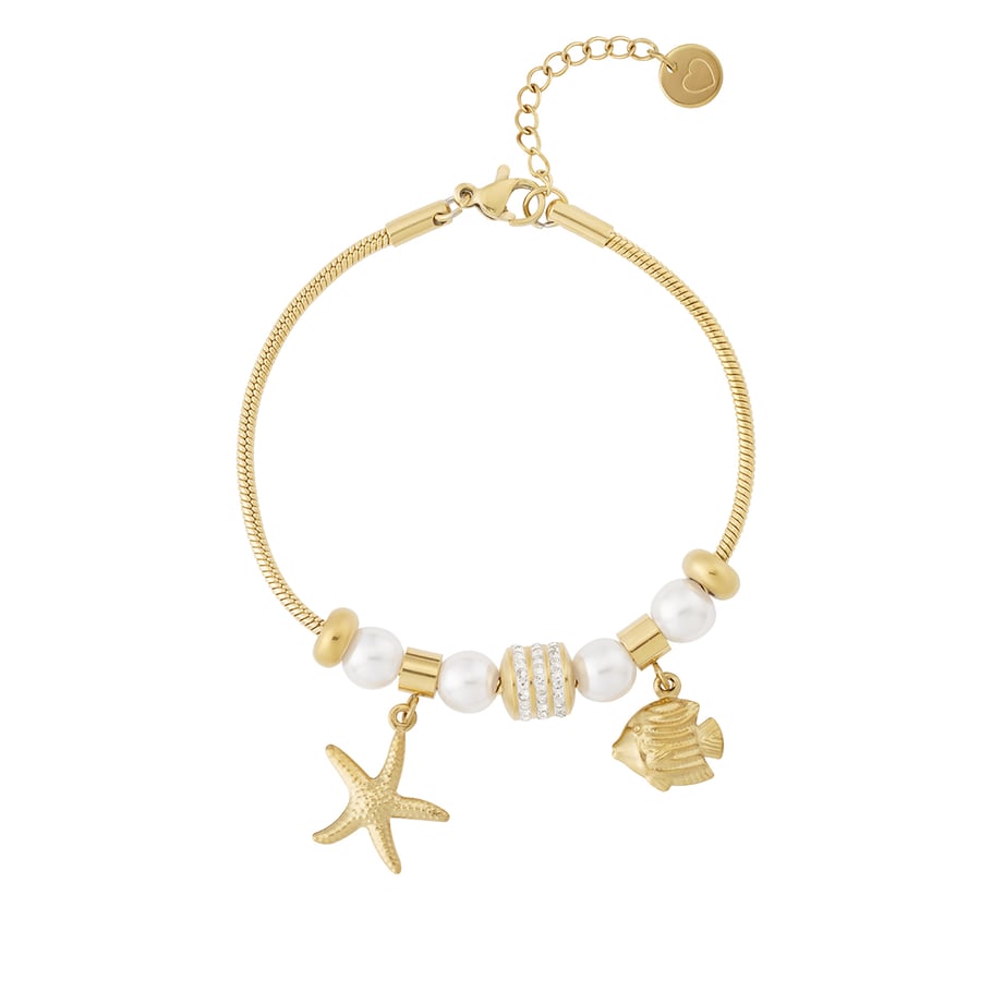 Braccialetti con ciondoli da donna in acciaio inossidabile color oro con pesci tropicali 