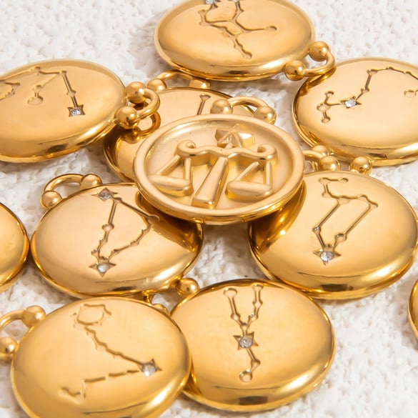 Constellation Round Stainless Steel Gold Color Women's Pendants 2
