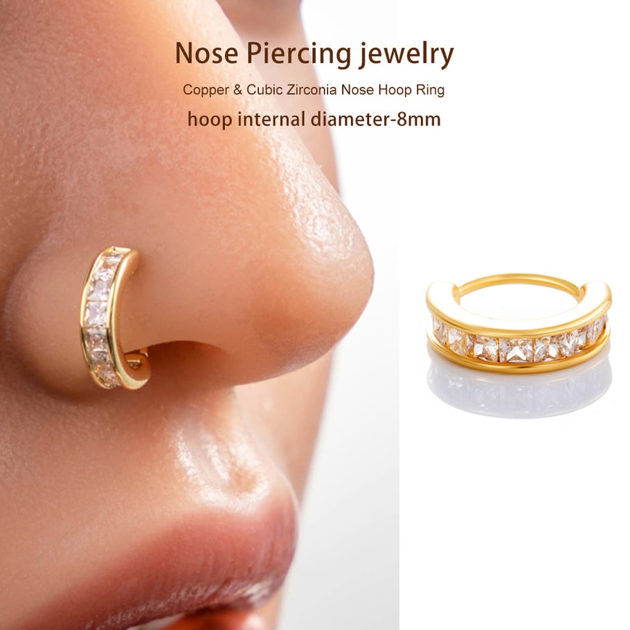 1 piercing de nez rectangulaire en cuivre doré et zircon pour femme Image5