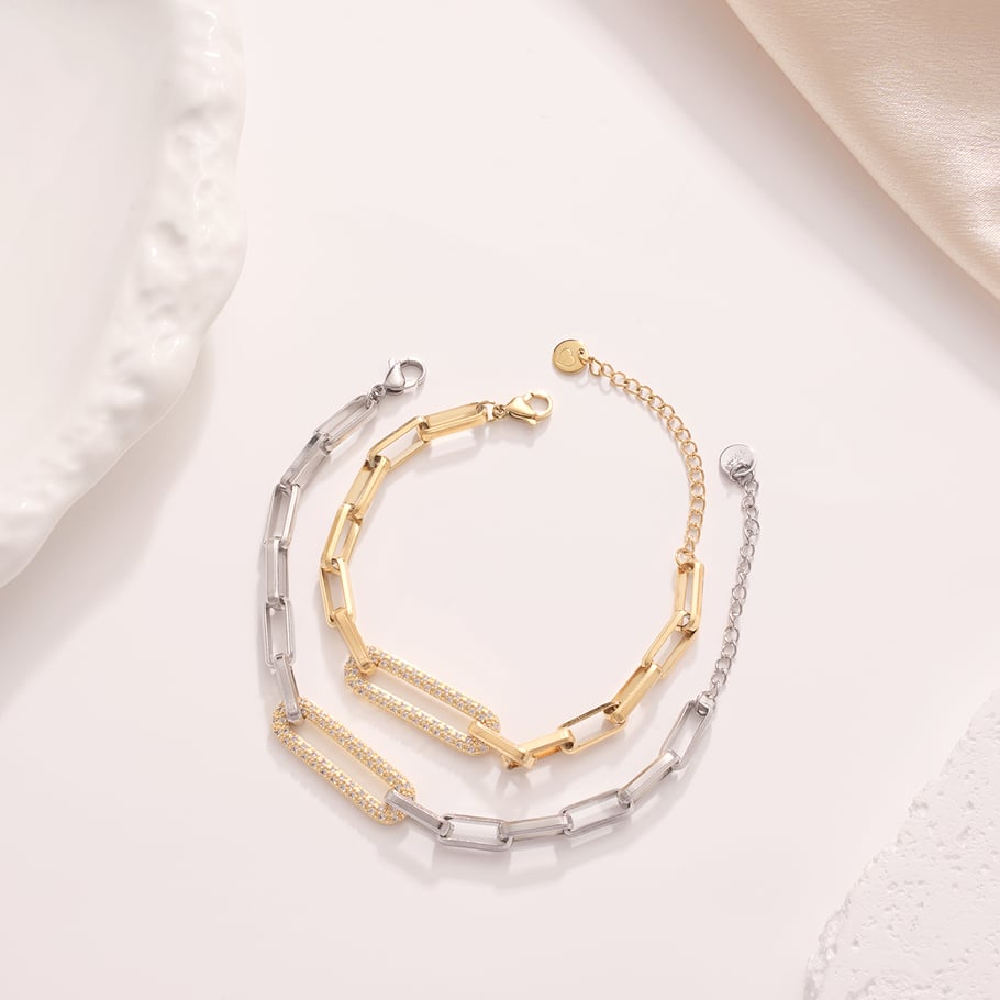 Rectangle Patchwork Stainless Steel Gold Color Women's Chain Bracelets Picture4