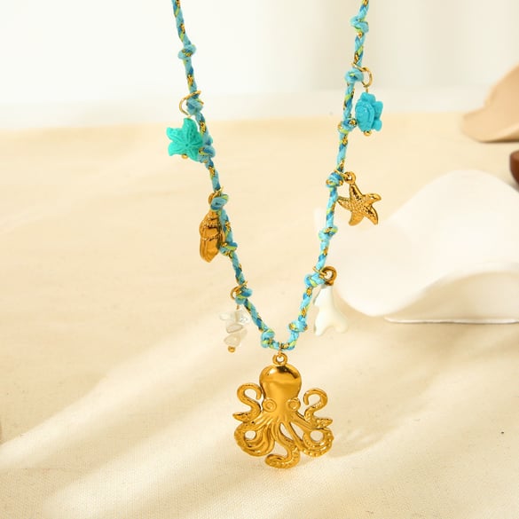 1 par de collares colgantes de acero inoxidable dorados con diseño de tortuga de vacaciones de la serie romántica para mujer