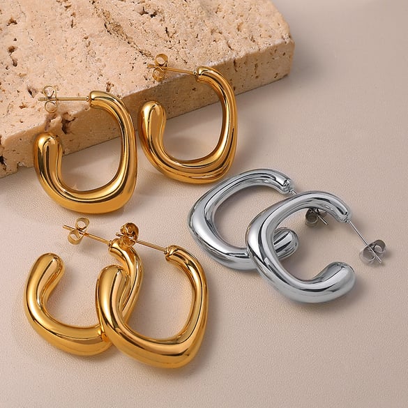 Simple Stainless Steel  Gold Color  Stud Earrings
