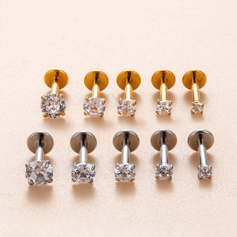 1 Pair Simple Series Simple Geometric Titanium Steel   Gold Color  Zircon Women's Piercings Earrings Picture4