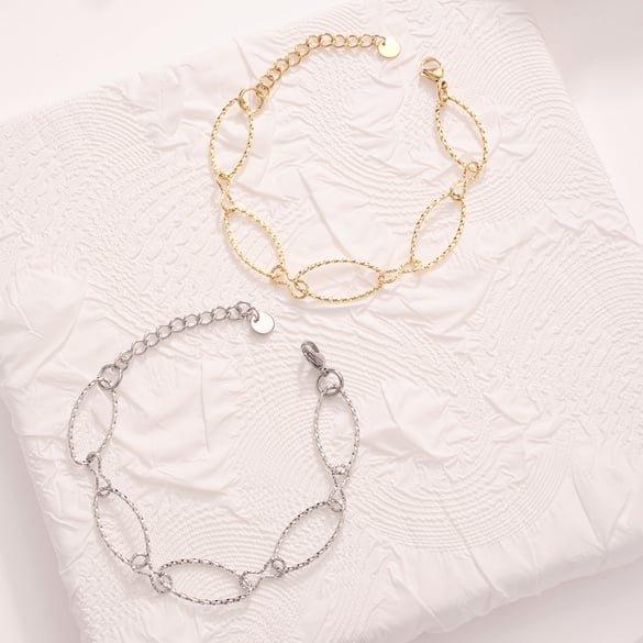 Delicate Oval Stainless Steel Gold Color Women's Charm Bracelets
