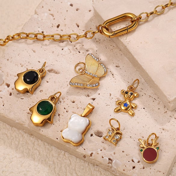 Cute Bear Stainless Steel  Gold Color Pendants