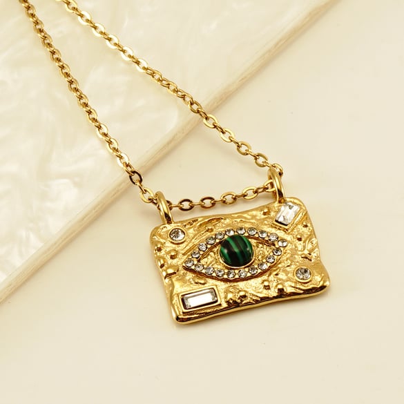Collares colgantes de acero inoxidable color dorado con ojo del diablo