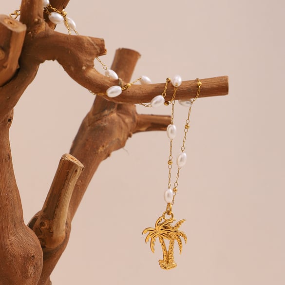 Colliers à pendentif en acier inoxydable pour femme, série Simple Vacation Plant