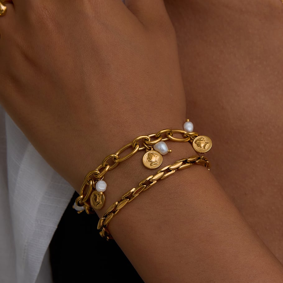 Classic Stainless Steel Gold Color Chain Bracelets Picture3