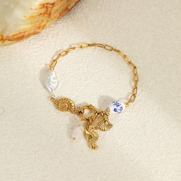 1 Pair Romantic Series Vacation Turtle Stainless Steel   Gold Color  Women's Charm Bracelets 2