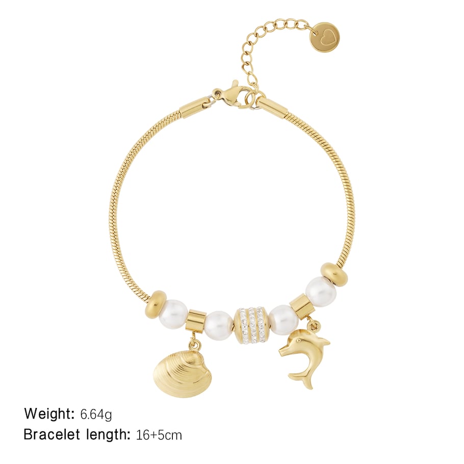 Bracelets à breloques pour femme en acier inoxydable couleur or avec motif dauphin Image2