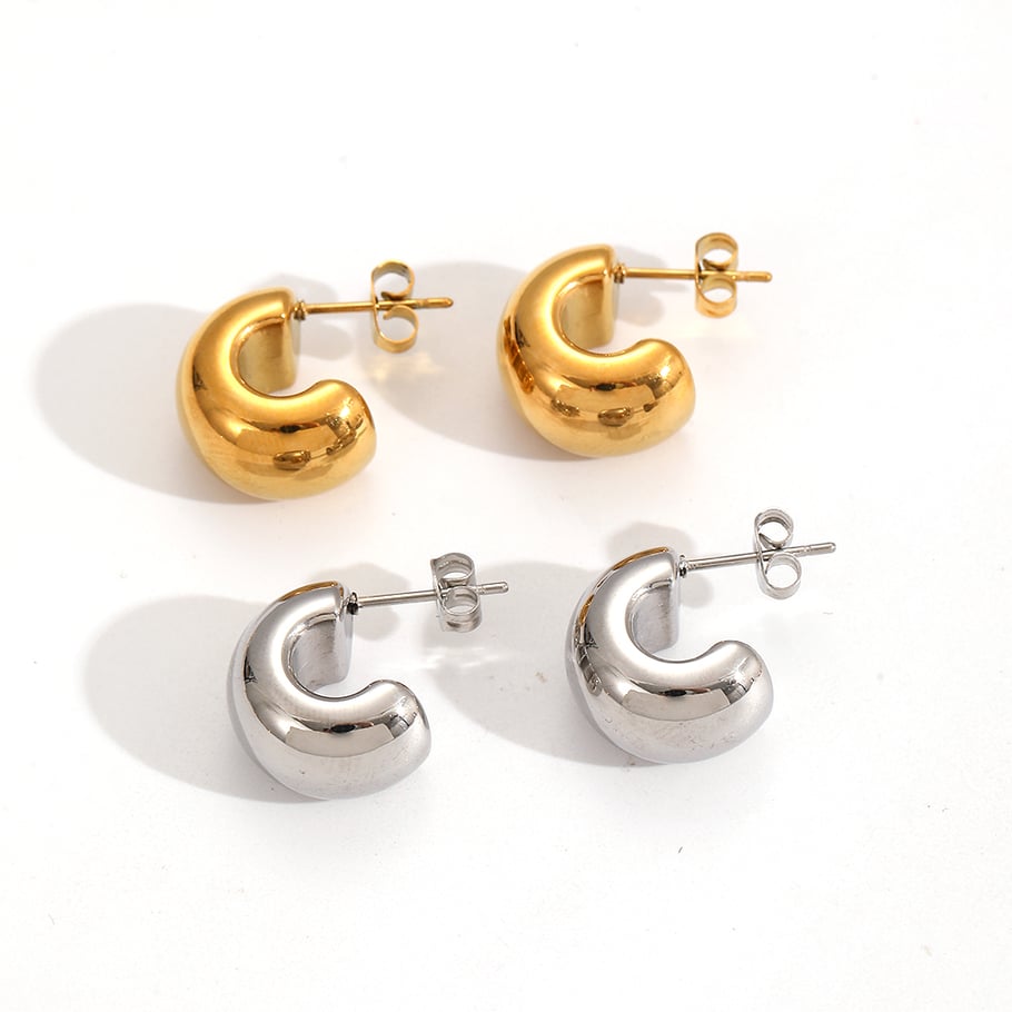 Pendientes sencillos de acero inoxidable color dorado Imagen5