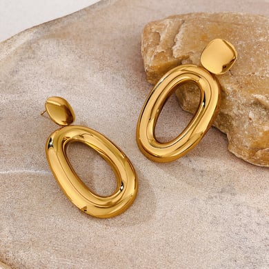 1 paio di orecchini pendenti da donna in acciaio inossidabile color oro, stile retrò, geometrici, semplici h5 Immagine6