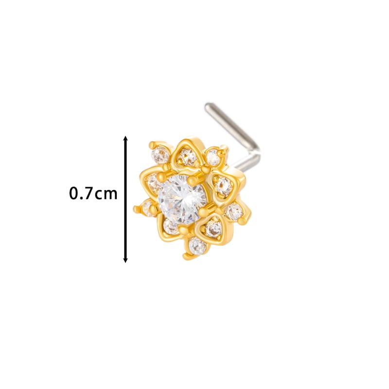 1 pièce de clou de nez luxueux en forme de fleur, couleur cuivre et or, serti de zircons pour femme Image2