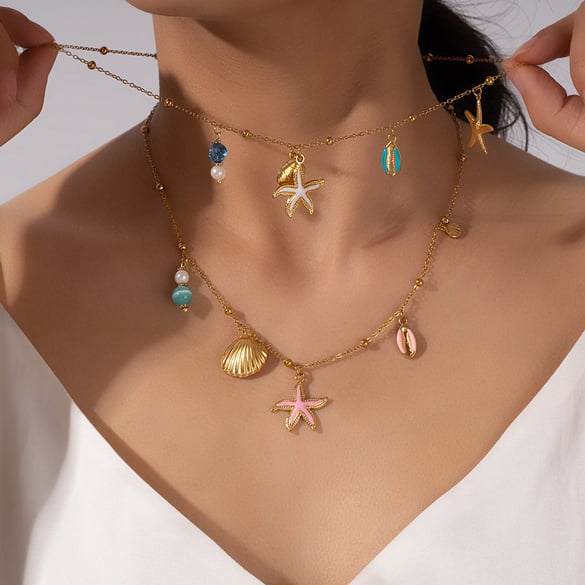 Classic Starfish Colorful Gold Color Women's Pendant Necklaces