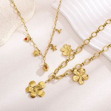 1 Paar luxuriöse Serie elegante Blume Edelstahl Gold Farbe Damen Anhänger Halsketten h5 Bild3
