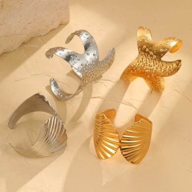 Pulseras de mujer con forma de estrella de mar y concha ancha estilo resort h5 Imagen3