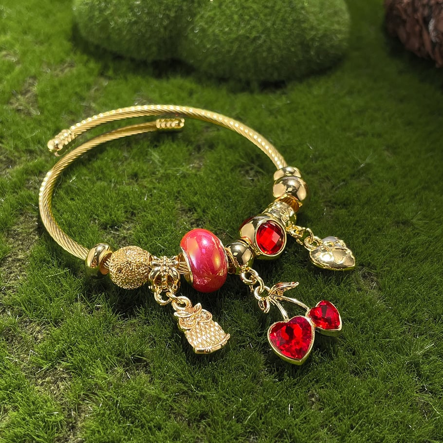 Süße Kirsche Gold Farbe Manschette Armbänder Bild3