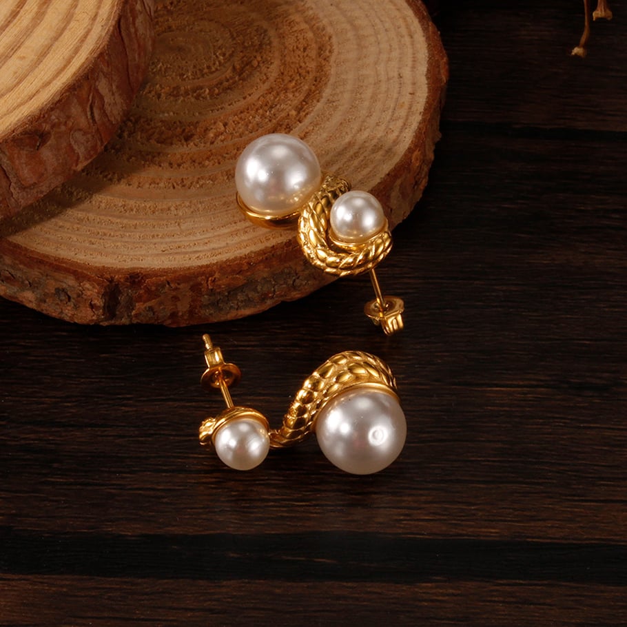 1 par de pendientes de botón geométricos diarios de acero inoxidable color dorado para mujer Imagen6
