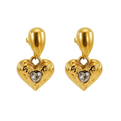 Orecchini pendenti in acciaio inossidabile color oro con cuore retrò h5 