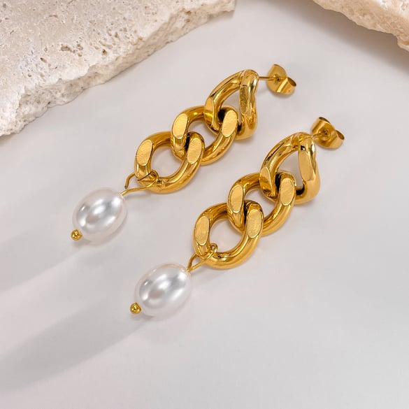 1 Paar einfache Serie täglich geometrische Edelstahl Gold Farbe Damen Tropfen Ohrringe 2