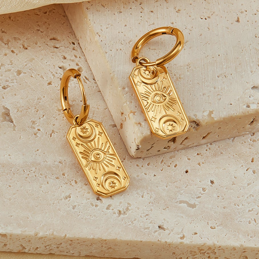 1 Paar einfache Serie täglich geometrische Edelstahl Gold Farbe Damen Tropfen Ohrringe Bild4
