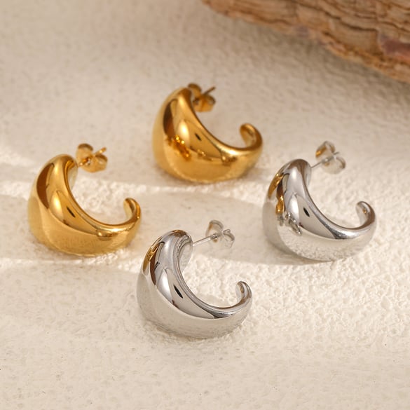 Orecchini a bottone in acciaio inossidabile color oro stile Ins
