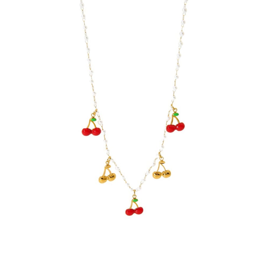 1 Paar romantische Serie süße Pflanze Edelstahl Gold Farbe künstliche Perle Damen Anhänger Halsketten Bild5