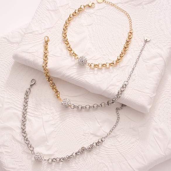 Bracelets à breloques pour femmes en acier inoxydable couleur or avec chaîne scintillante