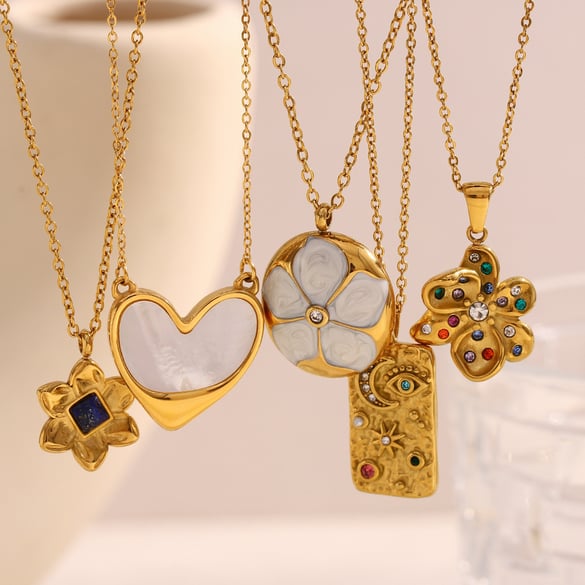 1 stuk elegante retro-bloemen-thema gouden roestvrijstalen dameskettingen