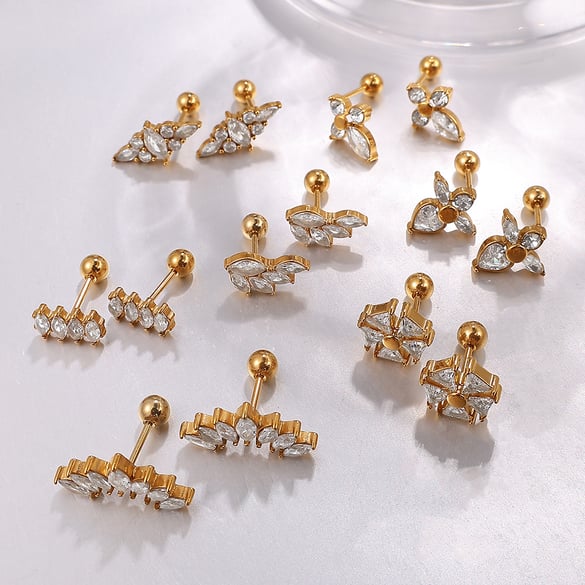 Flower Stainless Steel Gold Color Piercing Earrings 2